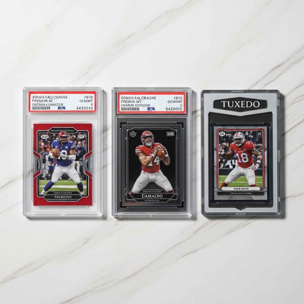 Side-by-side comparison of PSA, BGS, and SGC graded card slabs